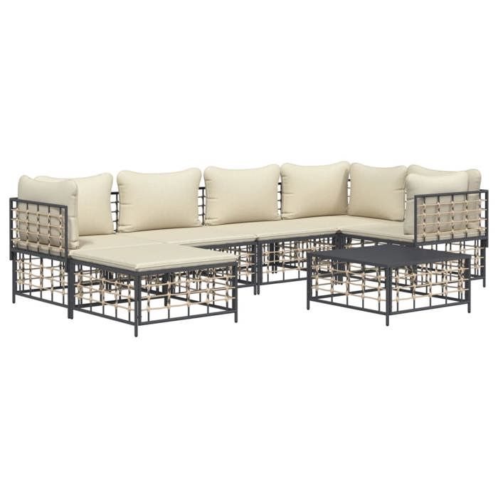 VidaXL Salon de jardin 7 pcs avec coussins anthracite résine tressée, ensemble de salon, ensemble de salon d'extérieur, 3186772