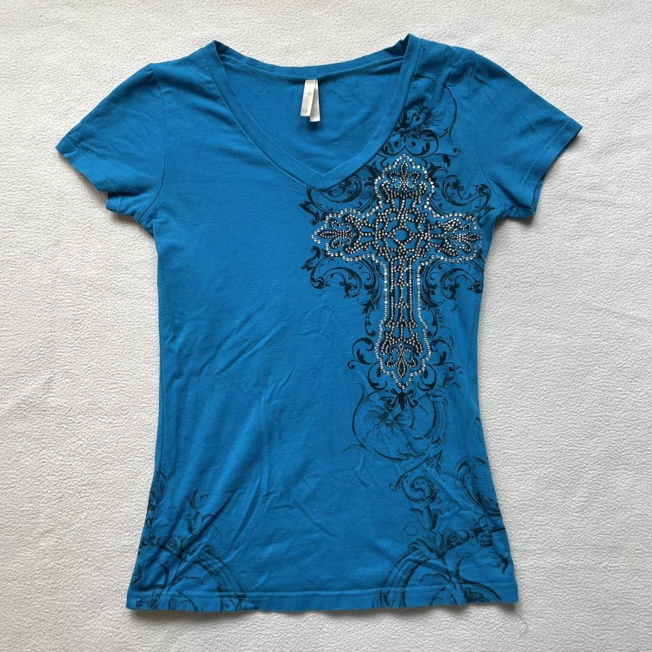 

Женская готическая футболка с коротким рукавом и горячими стразами, облегающая, 2026 Large синий