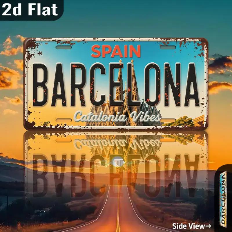 

D Flat Design Vintage Metal License Plate Aluminum Decorative Sign ( cm X cm) Barcelona City Decor Sign from Spai 15x30cm(5.9x7.8inch)