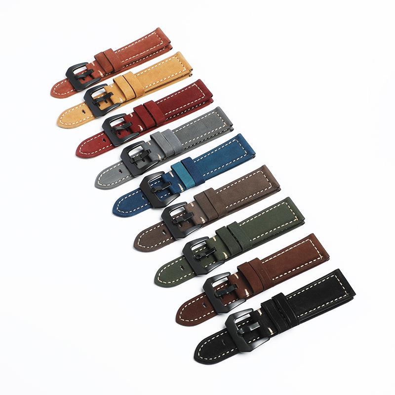 Panerai Mattes Vollnarbiges Rindsleder Vintage Crazy Horse Sport Echtes Leder Uhrenarmband 22/24.