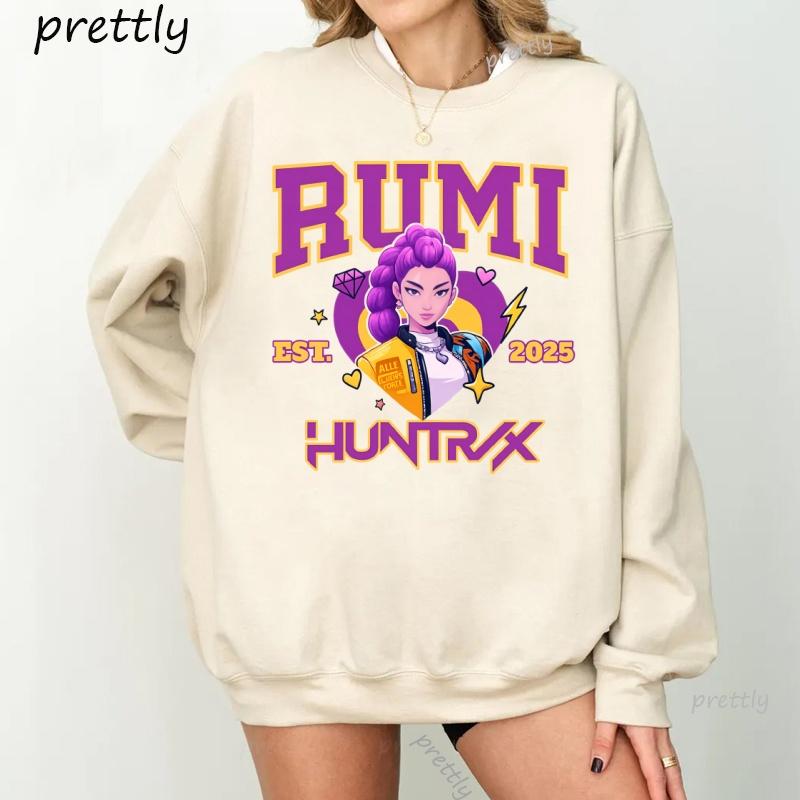 Huntrix Round Neck Kpop Demon Hunters Sweatshirts Rumi Zoey Mira Graphic Pullover Women's Sweatshirts Long Sleeve Streetwear