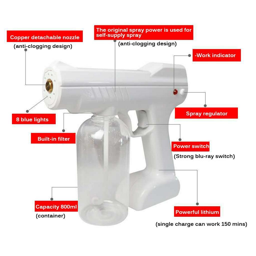 110V/220V 1300W 800ML CE Household Portable Wireless Sprayer Machine Blue Light Nano Steam Spray Guns