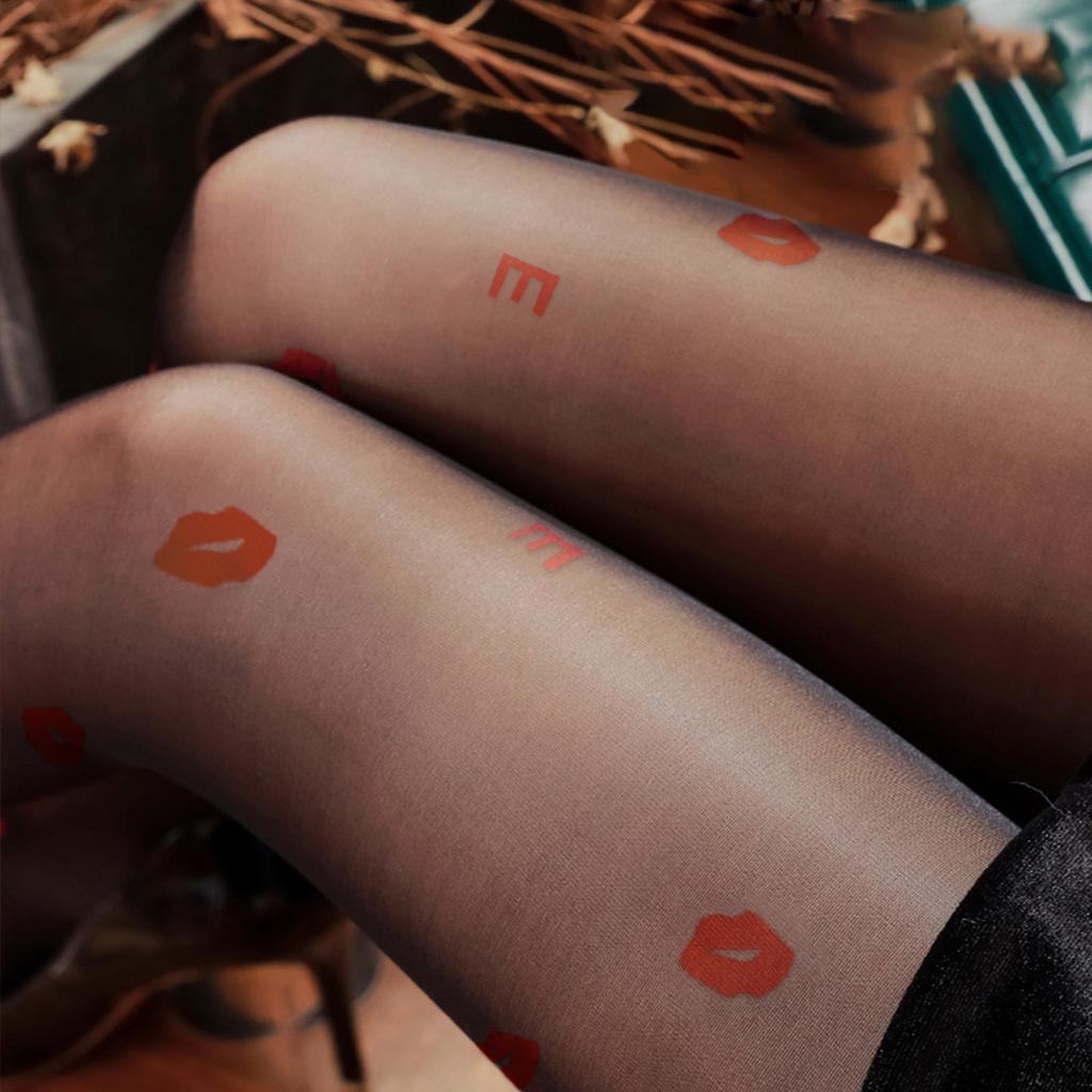Style Large Size Lip Printing Thin Cut At Will Anti-hook Stockings Bottom Pantyhose Children