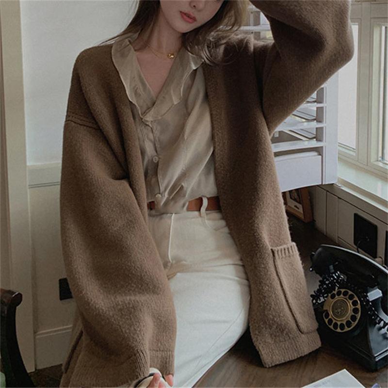 

Niche Gentle Wind Soft Lazy Wind Senior Sense свитер куртка женская осень и зима конфетный цвет кардиган удобный универсальный и модный One size коричневый