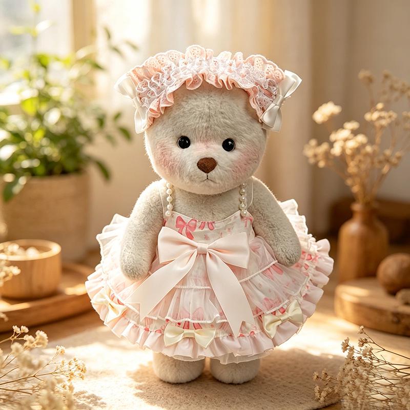 Medium Bear Outfit - Blue Pink Striped Carrot Overalls Set