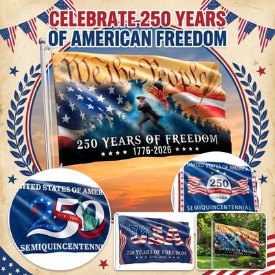 USA 250 Years of Freedom Flag 1776 2026 Anniversary Printed Banner Outdoor Indoor Durable Polyester Flag for Home Garden Yard Events