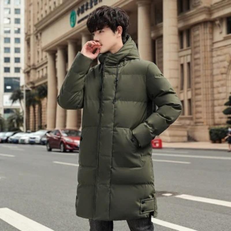 Men's hooded cotton clothes medium and long winter thickened knee warm new teen men's coat