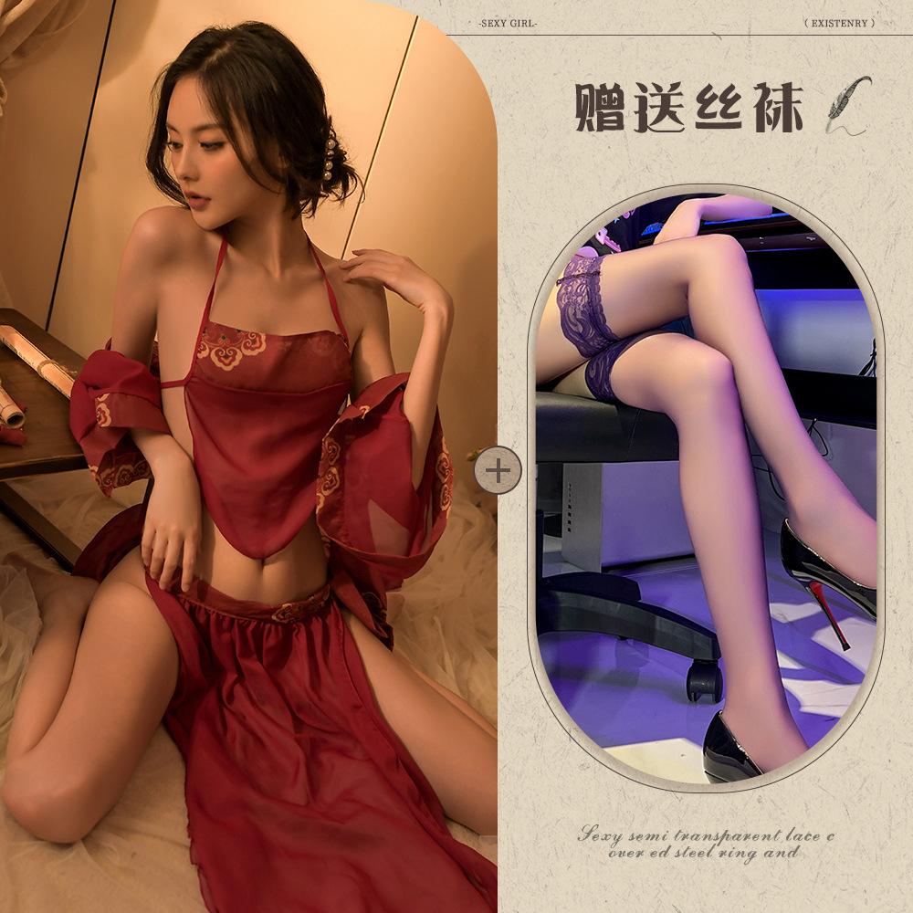 Sexy lingerie sexy classical bride perspective belly pocket Hanfu suit