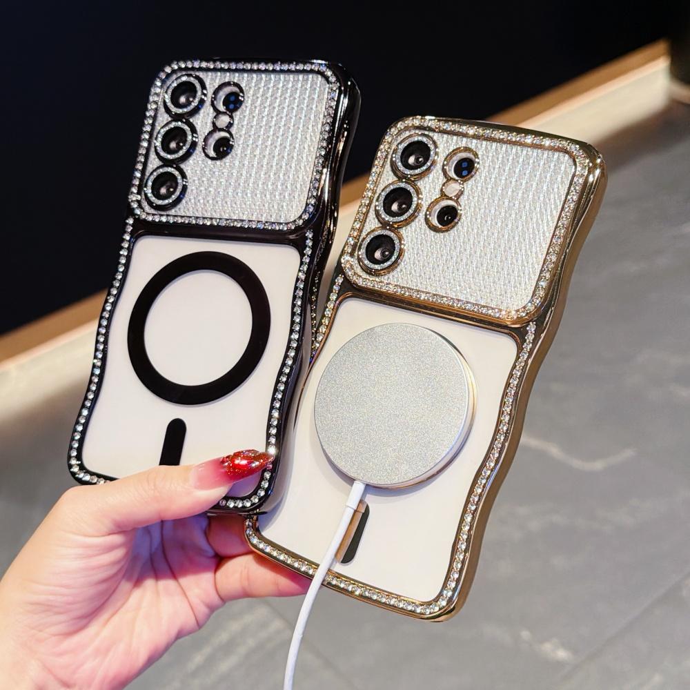 Glitter Diamond for Plating Case for Samsung Galaxy S26 Ultra Plus Bling Camera Protector Transparent Wave Cover