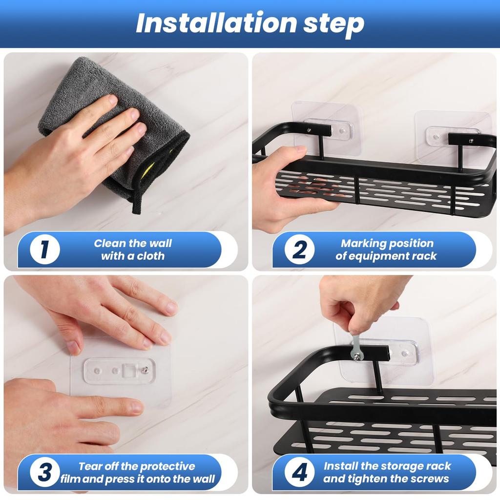 Bathroom Aluminum Shelf Shower No Drill Wall Mounted Organizer Rectangular Storage Rack