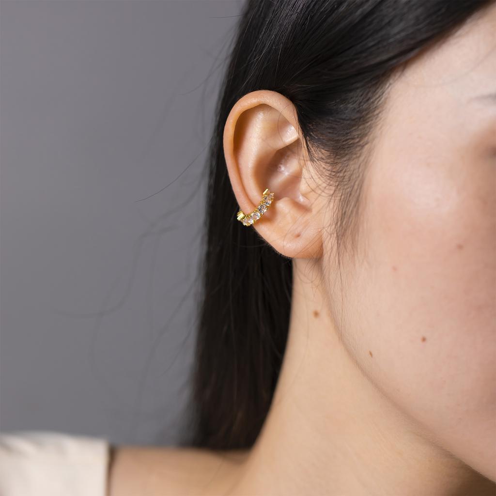 Fashion Copper Metal Zircon Ear Clip for Women Gold Plated Punk No Pierced Chunky C Shape Geometric Ear Cuff Stud Jewelry Gifts