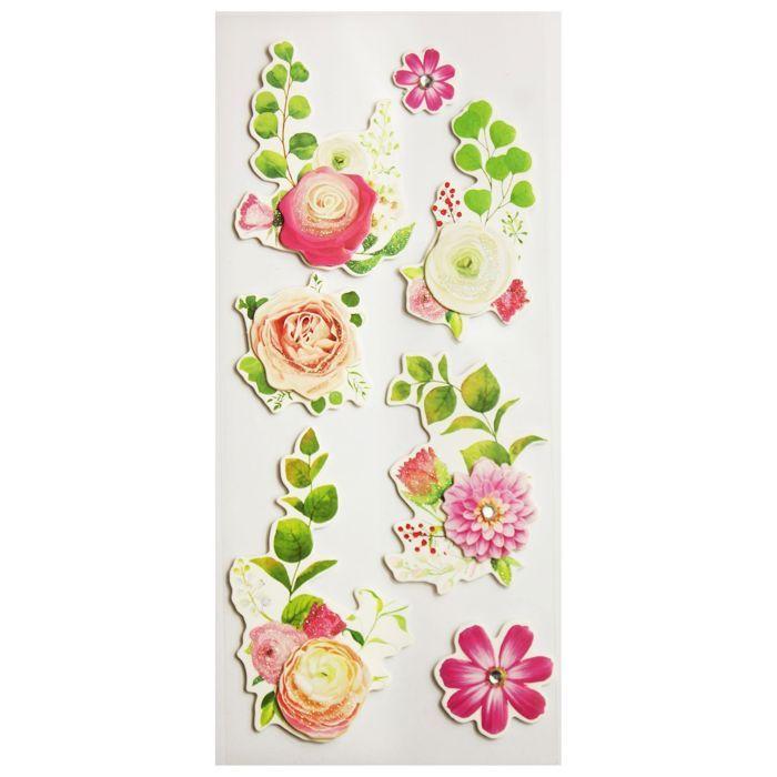 Autocollants en relief à paillettes - Fleurs de printemps