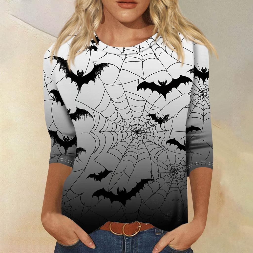 Women's Fashion Casual Round Neck 3/4 Sleeve Loose Printed T-Shirt Ladies Top