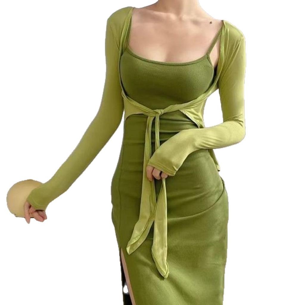 Pure Desire Wind Suspender Dress Seaside Vacation Low Neck Split French Beach Skirt Women's Summer Hip Skirt Waist Skirt