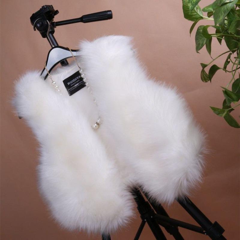 

Осень и зима жилет из искусственного меха женский короткий приталенный и тонкий плюшевый жакет жилет без рукавов тренд теплый one size fits all белый