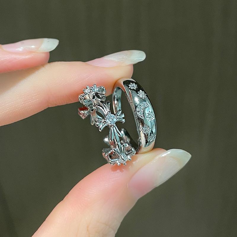 High-End Zircon Cross Ring, Niche Design, Cold Wind, Light Luxury Index Finger Ring, Personalized Opening Ring