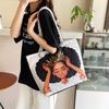 Classic Outdoor Practical Retro Canvas Tote Bag Cartoon Print Handheld Beach Bag Large Capacity KTB