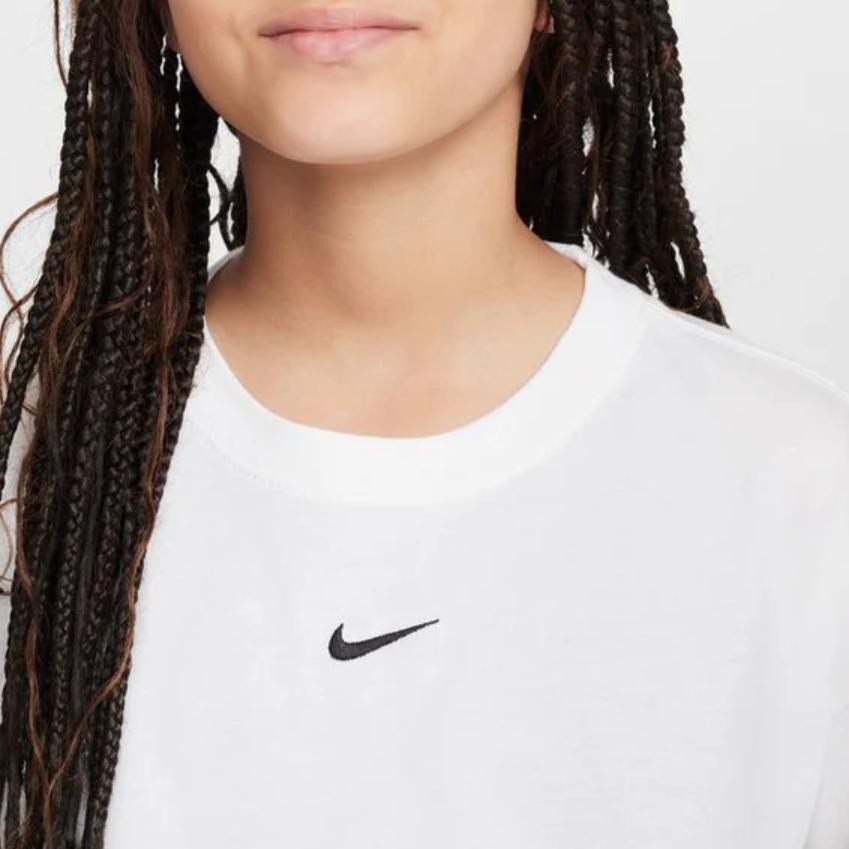 Nike Comfortable Soft Cotton Loose Long Sleeve T-Shirt Kids Tops White FZ5535-100