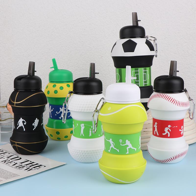Fold Silicone Water Bottle Outdoor Basketball Football Tennis Golf Baseball Pickleball Leakproof Portable Kids Water Bottle