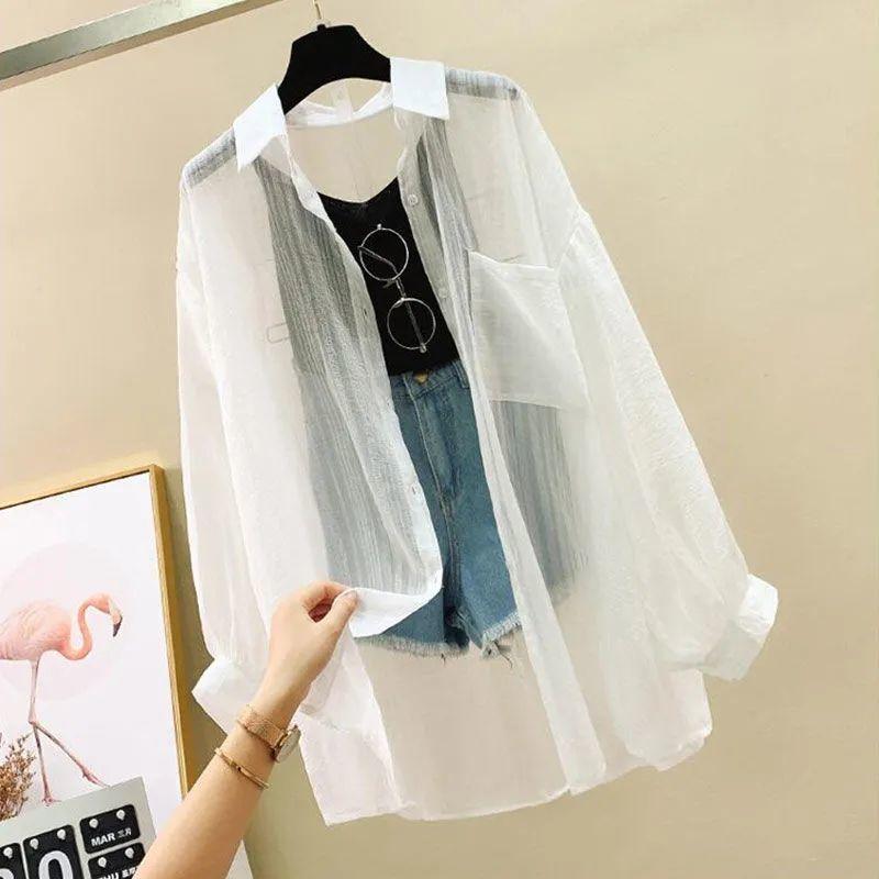Women s Sun Protection Clothing UV Protection Breathable Summer Thin Stylish Chiffon Shirt Fashion Long Sleeve Top XS