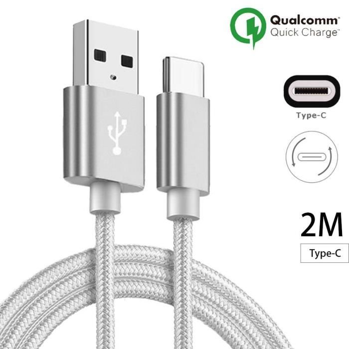 Câble USB Type C - Samsung - Galaxy S8 S8Plus S9 S9Plus S10 - Argenté - 2M