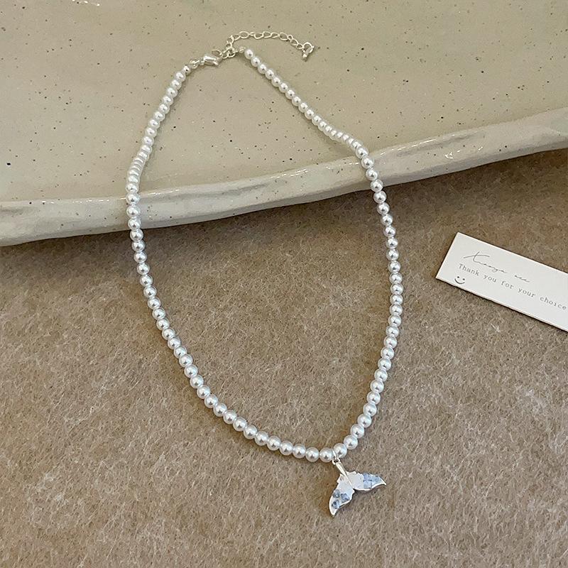Pearl Crystal Fishtail Pendant Necklace Bracelet Women'S High Sense Elegant Personality Fashion Versatile Neck Chain Collarbone Chain