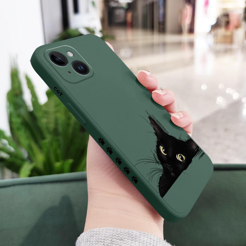 Cold Black Cat Phone Case For iPhone 16 15 14 13 12 11 Plus Pro Max Mini X XR XS Plus Liquid Silicone Cover