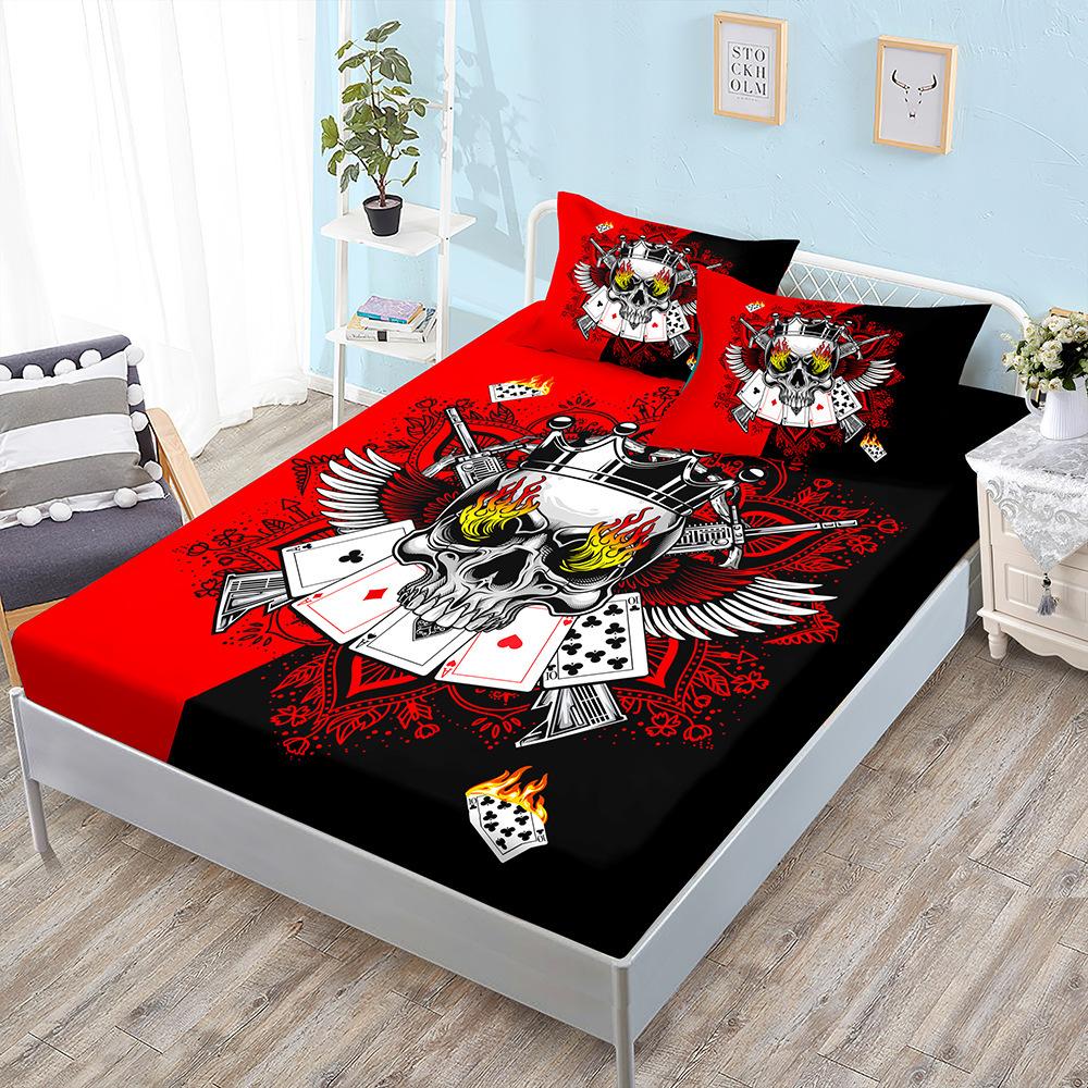 Skull Black Sheet Three-Piece Bedspread Pillowcase Kit Mattress Protective Cover