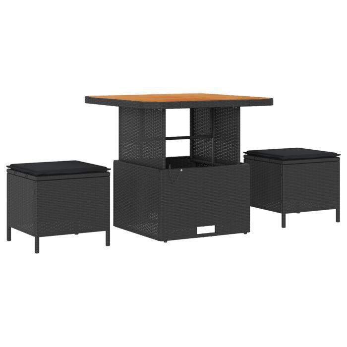 Ensemble de canapé de jardin 12 pièces vidaXL avec coussins Noir Poly Rattan Acacia, Ensemble de salle à manger de jardin 3 3365159