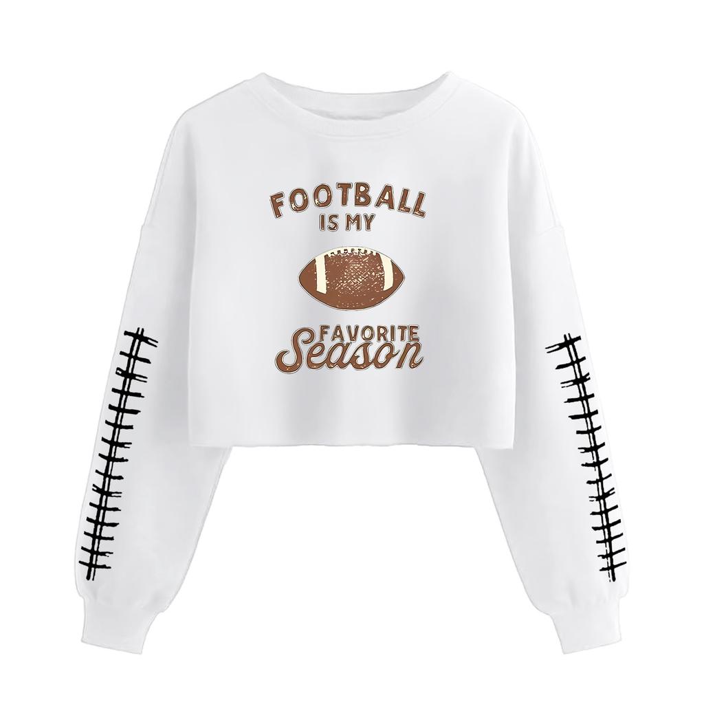 Damen Stilvolles Retro-Print Fußballbauchfreies Langarm-Pullover-Sweatshirt