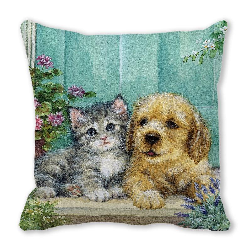 Pernă de canapea cu aspect de piele de piersică, model Crăciun Fericit, pisică și animal - ZT422