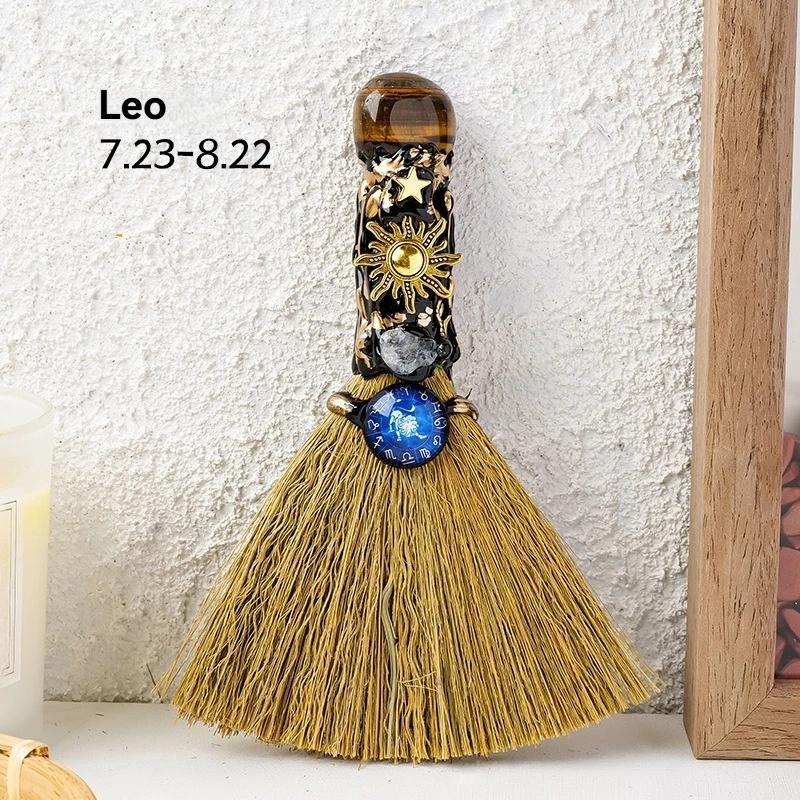 Exquisite Natural Crystal Column Point Stone Broom Handmade Mini Witch Broom Ornaments Rough Stone Broom Craft