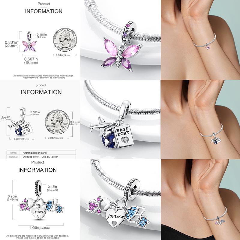 Love Heart Pink Charm Copper Original Butterfly Airplane Travel Charms Beads Fit Bracelets Diy Birthday Jewelry