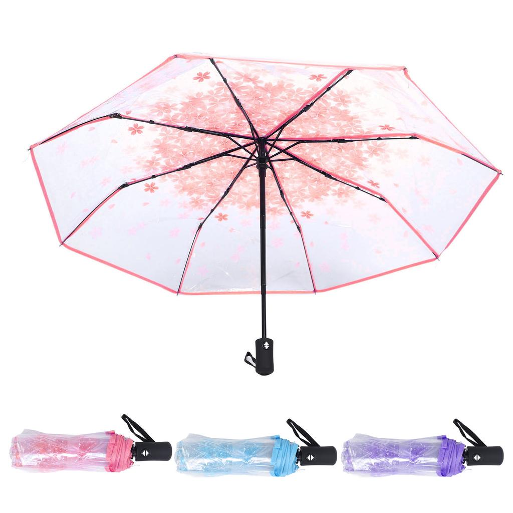 Automatic Umbrella 8 Ribs Large Space Arch Shaped Fashion Flower Pattern Transparent Umbrella Stable Structure for Performance