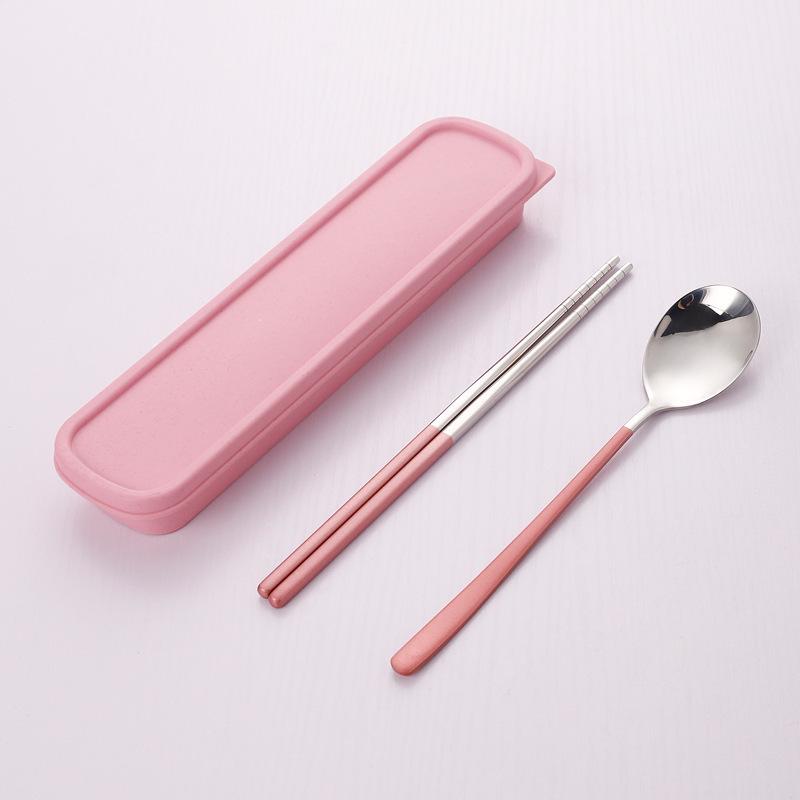 Korean Portable Stainless Steel Cutlery Set: Spoon, Fork & Chopsticks with Travel Box. Custom Logo Option Available.