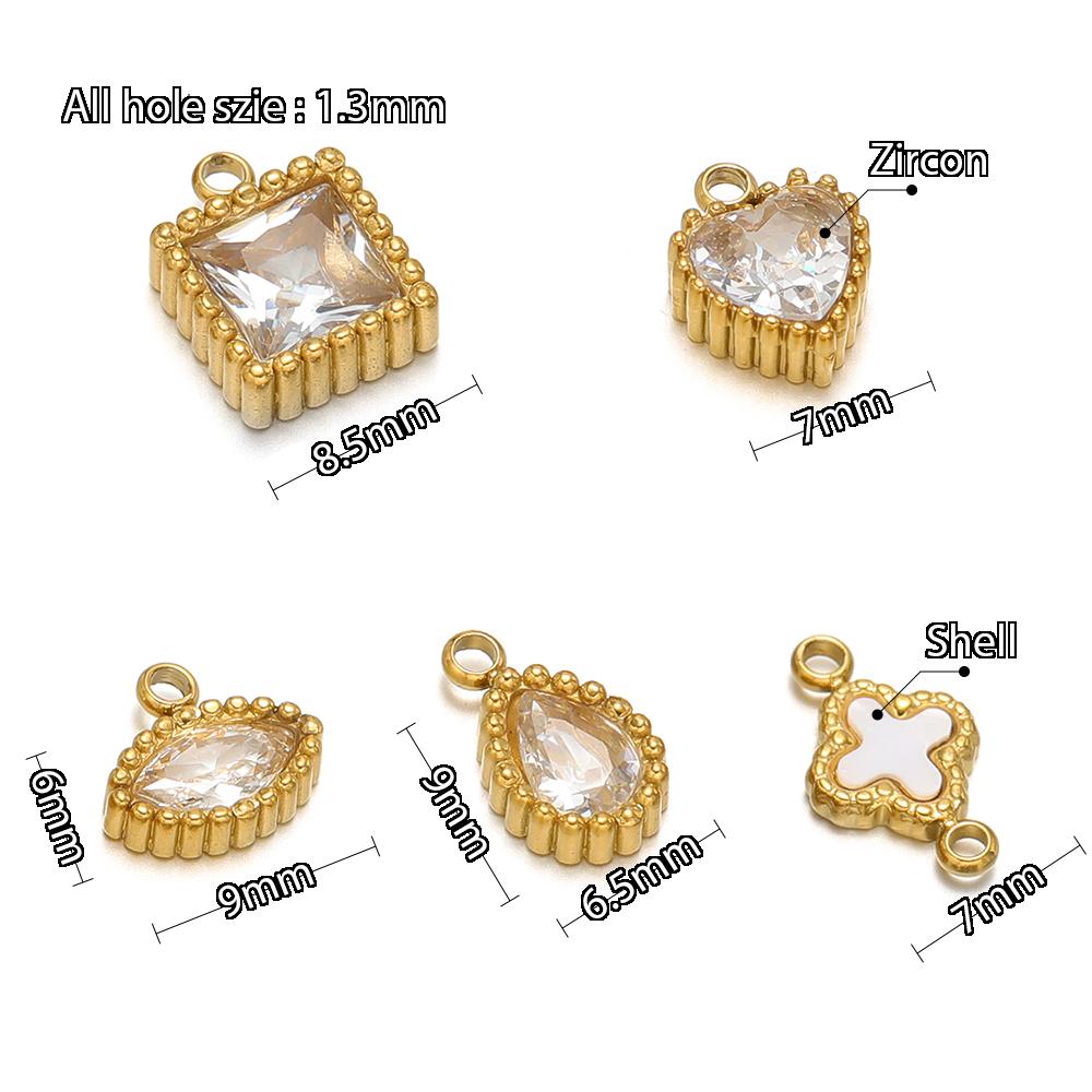 5pcs Stainless Steel Small Heart Square Zircon Drop Necklace Cross Charms for DIY Women Necklace Bracelet Jewelry Earring Making