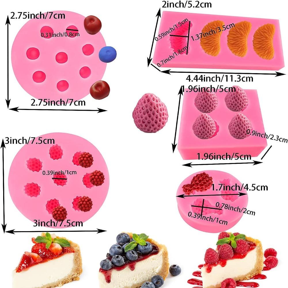 5 Pieces Strawberry Silicone Molds Orange 3D Fondant Molds Craft Cake Molds  for Cupcake Candy