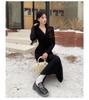 Women's Plus Size Black Long Sleeve Knit Dress - Slimming and Elegant for Spring/Autumn