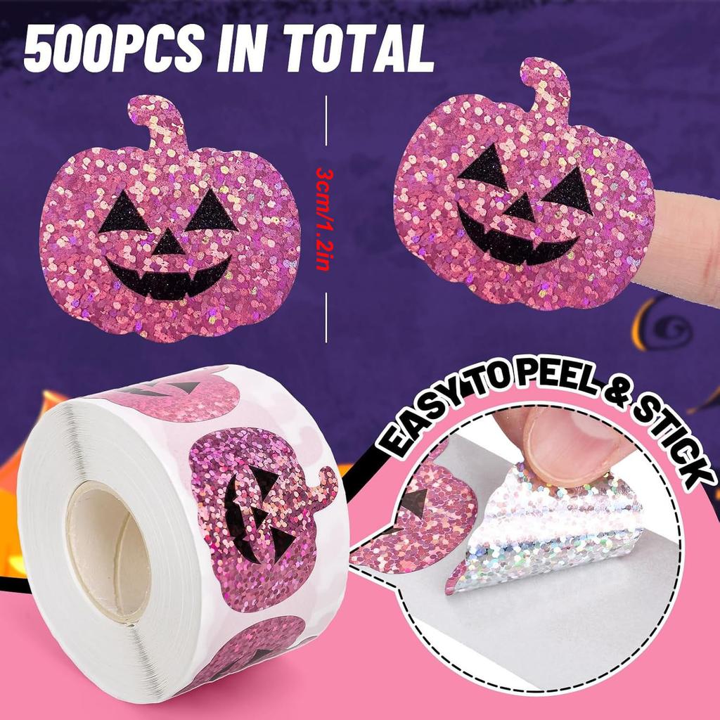 500 szt. Halloweenowe laserowe naklejki z dyniami PVC naklejki do scrapbookingu etykiety rzemieślnicze opakowania na prezenty naklejki uszczelniające dekoracja na przyjęcie