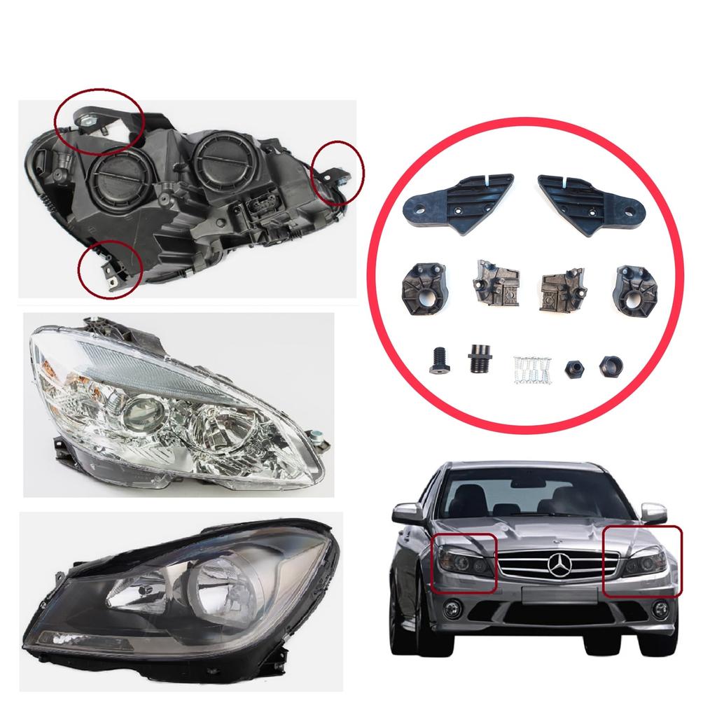 BHL514+BHL515 Headlight Holder Mount Repair Bracket Tab Set Left Right Side for Mercedes C Class W204 S204 C204 2007-2014 CL203 A2048201114