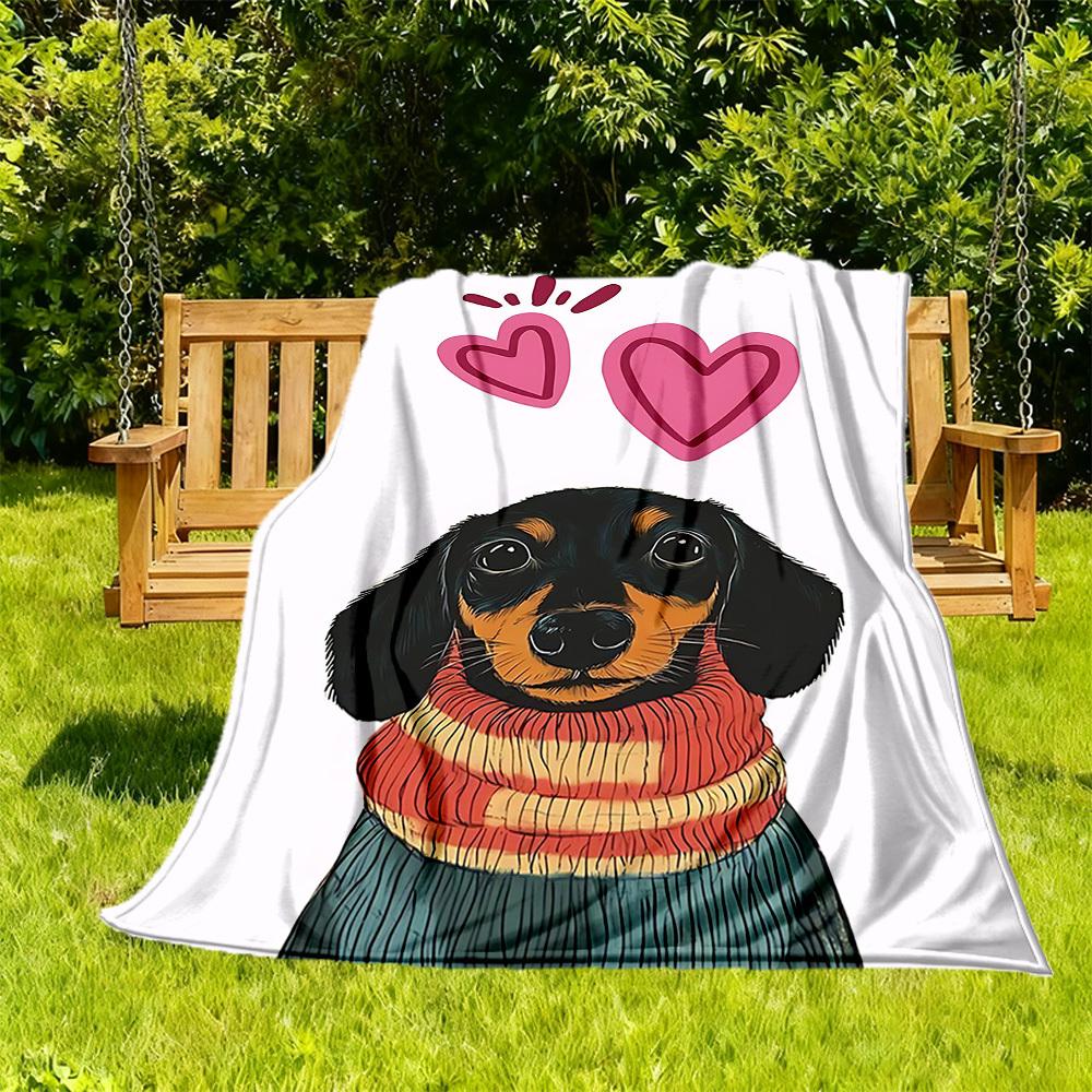 

1pc Dachshund Puppy Hearts All-Season Comfort, Outdoor Flannel Blanket - Soft, Warm & Cozy for Naps, Camping & Travel 104 130x150cm