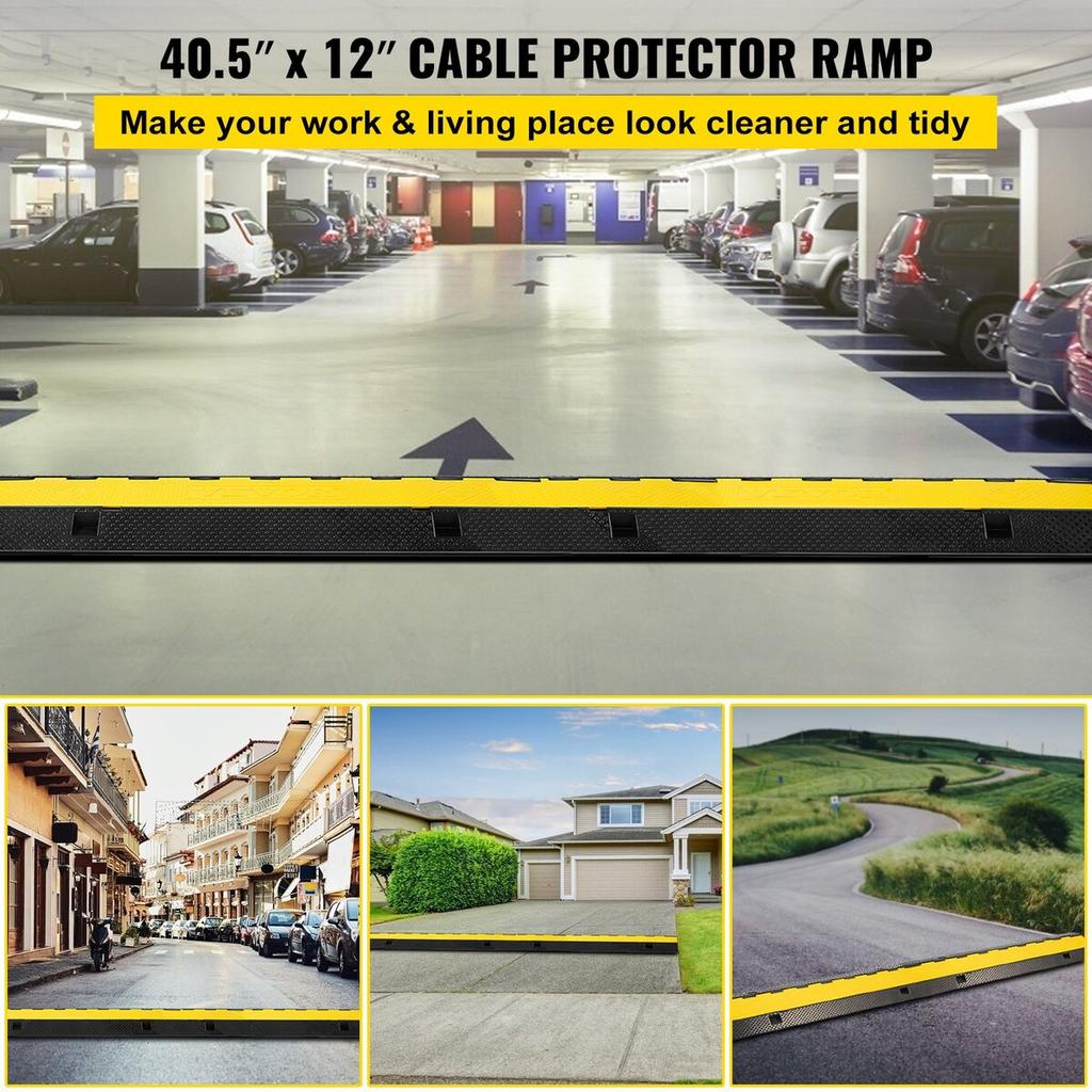3 Channel Rubber Cable Protector Ramp 1.2 X 1.2 Inch Channel Heavy Duty Cable Wire Cord Cover Ramp Speed Bump Driveway Hose Cable Ramp Protector