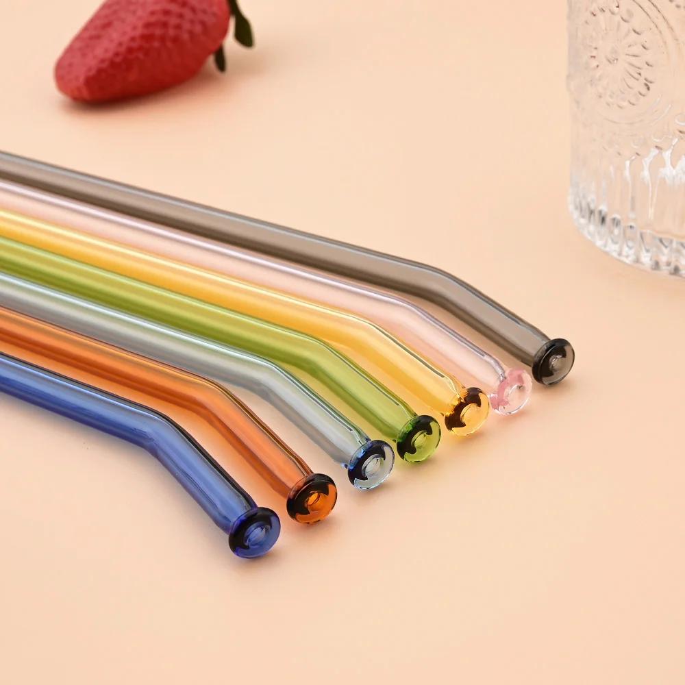 8mm High Borosilicate Glass Straw 7Pcs/Set Reusable Eco Friendly Drinking Straws Set Bubble Tea Smoothies Bar Accessories