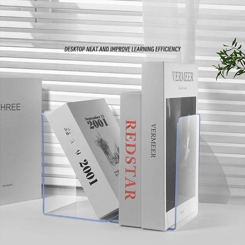 Creative Acrylic Book Stand Transparent Thickened L-shaped Bookshelf Non-slip Student Book Block Office Desk Book Storage and Organizing Rack