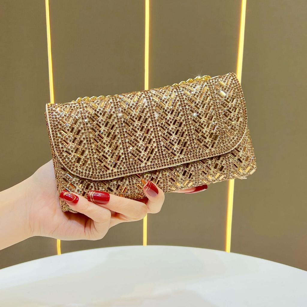Chain Bag - Small Xiaoxiangfeng Shoulder Bag with Diamonds, Slanted Crossbody Bag, Full of Diamonds for Formal Events