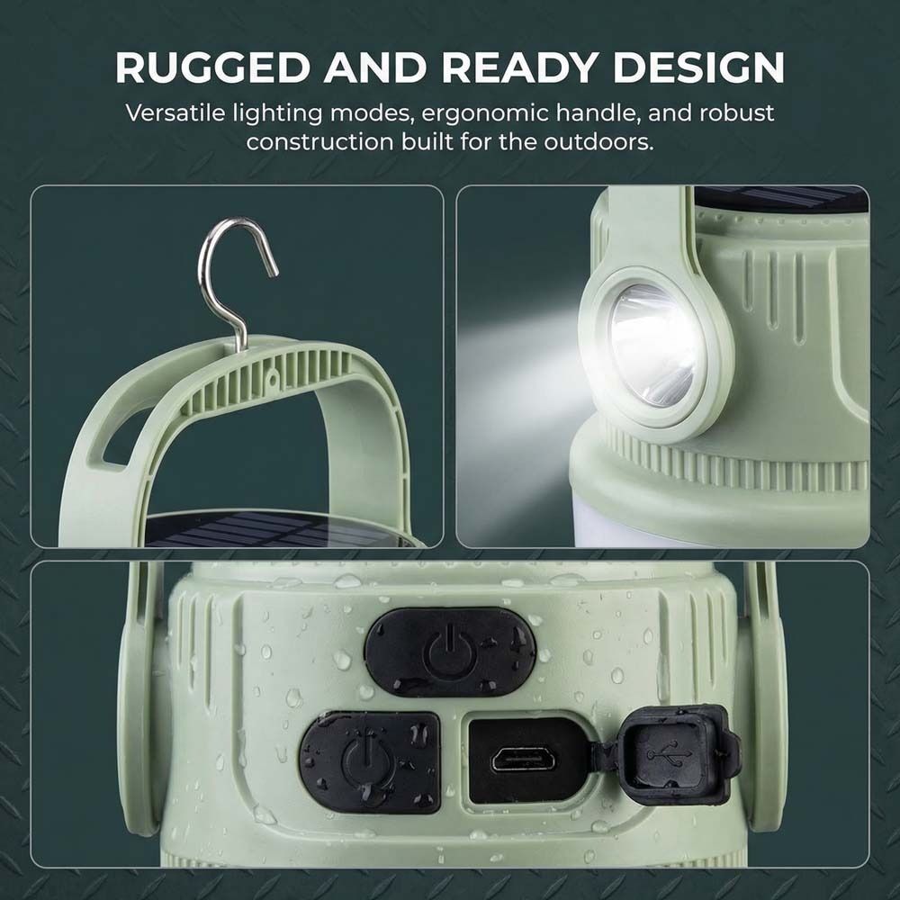 LED Light LED Solar Camping Light Waterproof USB Rechargeable Rechargeable Light with Hook Handheld Design Solar Camping Lights