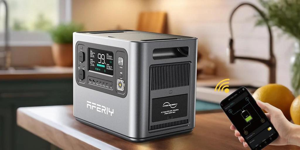 AFERIY P210 Stazione di Alimentazione Portatile 2400W 2048Wh Batteria LiFePO4 13 Uscite, Ricarica Rapida, Controllo App, Alimentatore Mobile per Campeggio all'Aperto