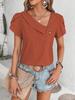 2026 Summer Solid Color Washed Cotton Asymmetrical Collar Women's Top