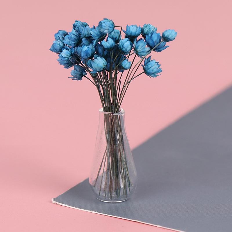 1:12 Dollhouse Miniature Jasmine Flower Vase Glass Dried Flower Vase Flower Arrangement Pot Doll Home Simulation Potted Plants