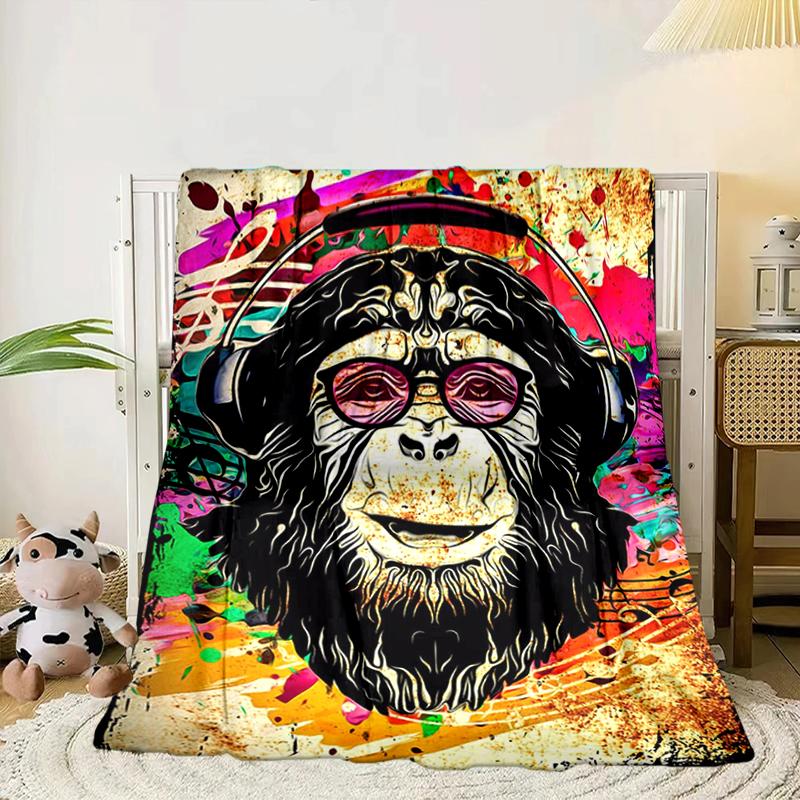 Monkey Music Headphones Blanket Flannel Blanket for bed, sofa, Camping, Hiking, Picnic Essentials, gift for family Fan gifts